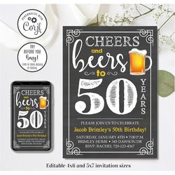 Editable Cheers and Beers Invitation, Cheers and Beers Birthday Invitation, Adult Invitation, 4x6 & 5x7