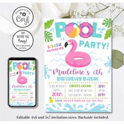 Editable Flamingo Pool Party, Flamingle Pool Party Birthday, Girl Pool Party, 4x6 & 5x7