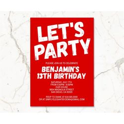 Red Birthday Invitation for Teens Boys Teenagers Kids/ANY AGE & Color/Corjl Template/Red Birthday Invitations for Kids/I
