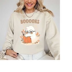 Ghost Boooks Sweater, Book lover ghost Sweater, Boooks ghost Sweater, Funny Halloween Sweater, Halloween Ghost Reading B