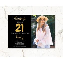 Photo Black and Gold Birthday Invitation for Men/Women/ANY AGE/Edit Yourself/Printable Gold Birthday Invitations/Instant