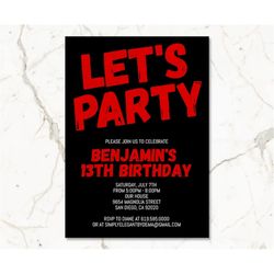 Black and Red Birthday Invitation for Teens Boys Teenagers Kids/ANY AGE & Color/Corjl/Red Birthday Invitations for Kids/