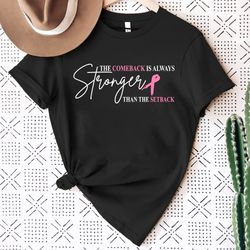 Pink Breast Cancer Shirt Png Women,The Comeback Is Always Stronger Than The Setback,Pink Ribbon Awareness Breast Cancer
