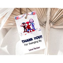 Spidey And His Amazing Friends Thank You Tags Spidey Party Favors Spiderman Favor Tags Spidey Label Birthday Gift Bag Lo