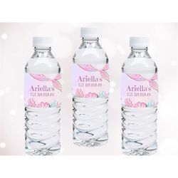 Mermaid Water Bottle Labels Mermaid Party Water Bottle Wrapper Mermaid Birthday Decor Pink Printable EDITABLE Template I