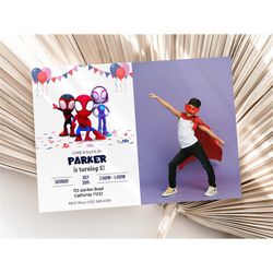 Spidey And His Amazing Friends Birthday Invitation With Photo Spidey Invitation With Picture Spiderman Party Spidey Frie
