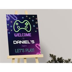 Video Game Welcome Sign Gaming Birthday Welcome Poster Gamer Welcome Sign Game On Let's Play Sign Arcade Party EDITABLE