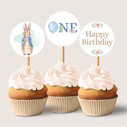 Peter Rabbit Cupcake Toppers Bunny Cake Topper Flopsy Bunny First Birthday Party Decor Rustic Bunny Decoration Theme EDI