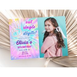 10th Birthday Invitation with Photo 10th Birthday Invitation Girl Picture 10 Year Old Party Invite Double Digits EDITABL