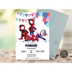 Spidey And This Amazing Friends Birthday Invitation Spidey Invitation Trace-e Spiderman Party Spidey And Friends Boy Inv