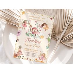 Fairy First Birthday Invitation Template Editable Girl 1st Birthday Party Invite Enchanted Magical Forest Garden Princes