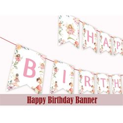 Fairy First Birthday Banner My Fairy First Decoration Fairy Bunting Enchanted Forest Party Decor Fairy 1st Garden Flag P