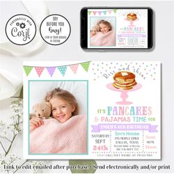 Editable Pancakes and Pajamas Invitation, Pancakes and Pajamas Birthday Invitation, Pajama Party, 4x6 & 5x7