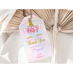 Unicorn Favor Tags Unicorn Thank You Tag Girl Birthday Party Gift Label Rainbow Baby Shower Sticker Decoration EDITABLE
