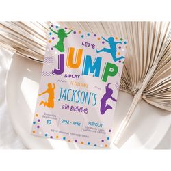 Jump Birthday Party Invitation Trampoline Party Invite Jumping Birthday Invite Let's Jump Park Kids Editable Template In