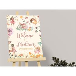 Fairy Welcome Sign Template Editable Enchanted Whimsical Garden Forest Floral Magical Princess Girl Party Printable Inst