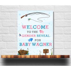 Editable Fishing Gender Reveal Welcome Sign, Fish-HE or Fish-SHE Poster, Gender Reveal Sign, 8x10 & 16x20
