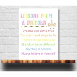 Lessons From a Unicorn Printable, Unicorn Party Sign, Instant Download