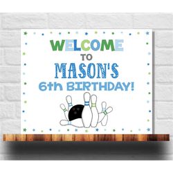 Editable Bowling Welcome Sign, Boy Bowling Birthday Poster, 8x10 & 16x20 Template