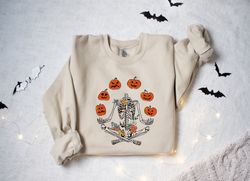 Pumpkin Halloween SweatShirt Png, Skeleton Halloween Shirt Png, Pumpkin Shirt Png, Fall SweatShirt Png Pngfor Women, Ret