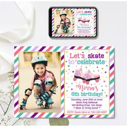 Editable Roller Skate Invitation, Roller Skate Birthday Invitation, Template