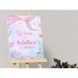 Editable Mermaid Welcome Sign Template Under the Sea Girls Birthday Party Sign Pink Purple Magical Welcome Board Printab