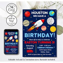 Editable Outer Space Invitation, Space Birthday Invitation, Space Ship Invitation, 4x6 & 5x7