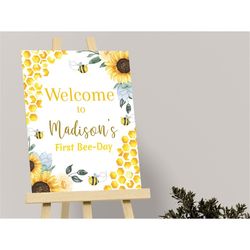 Bee Welcome Sign Bee Birthday Welcome Sign Bee Party Decor Bee Day Welcome Poster Bee Theme Welcome Sign EDITABLE Instan