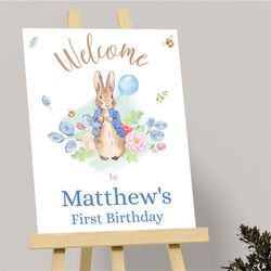 Peter Rabbit Welcome Sign Bunny Birthday Sign Flopsy Bunny First Birthday Welcome Poster Rustic Bunny Party Decor Decora