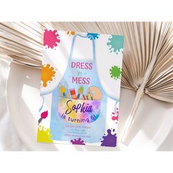 Painting Party Invitation Painting Birthday Invitation Dress for a Mess Invitation Art Party Invitation Girl EDITABLE In