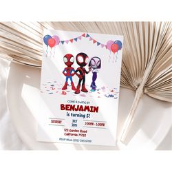Spin Birthday Invitation Spidey and His Amazing Friends Birthday Invite Miles Morales Birthday Party Invite EDITABLE Ins