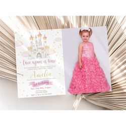 Princess Birthday Invitation with Photo Princess Party Invitation Picture Girl Once Upon a Time Birthday Invite EDITABLE