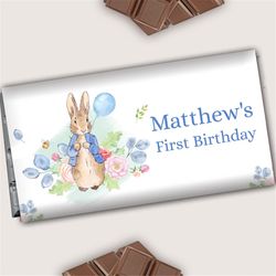 Peter Rabbit Chocolate Label Bunny Candy Bar Wrapper 1st Birthday Cover Flopsy Bunny Party Favor 1.55 oz Chocolate Bar E