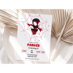 Spin Spidey Invitation Miles Morales Invitation Spidey and his Amazing Friends Birthday Party Invitation Editable Templa