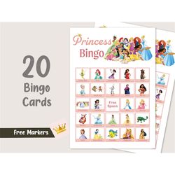 Princess Bingo 20 Cards Princess Games Princess Party Games Princess Birthday Games Princess Activity Girl Instant Digit