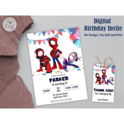 Spidey and his Amazing Friends Birthday Invitation Template, Editable Spidey invite, kids party, Instant Digital Downloa
