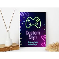 EDITABLE Video Game Custom Sign Gamer Custom Text Sign Gaming Party Customizable Sign Template Arcade Party Personalized
