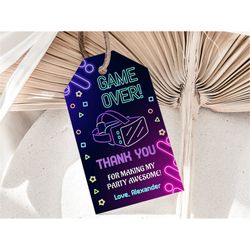 Virtual Reality Favor Tags VR Party Tags VR Birthday Tags Game Over Tags Neon Thank You Tag Favour Labels EDITABLE Insta