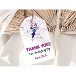 Ghost Spider Birthday Thank You Tags Spidey and his Amazing Friends Favor Tags Girl Spidey Gwen Party Gift Tags EDITABLE