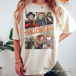 Vintage Halloween Horror Night Comfort Colors Shirt Png, Horror Characters Television Halloween Shirt Png, Scary Movie S