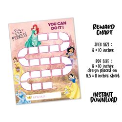 Princess Reward Chart for Girls Princess Potty Chart for Kids Toddler Behavior Chart Sticker Chart Chore Routine PRINTAB