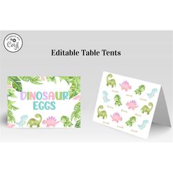 Editable Girl Dinosaur Table Tents, Dinosaur Food Tent, Girl Dinosaur Sign