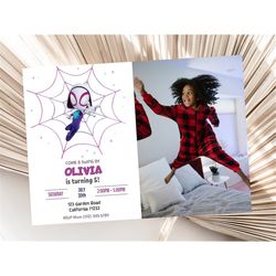 Ghost Spider Birthday Invitation with Photo Spidey and his Amazing Friends Invitation with Picture Girl Gwen Party EDITA