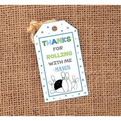Editable Bowling Tag, Bowling Party Favor Tags, Bowling Birthday Party, Template