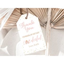 Onederful Favor Tags 1st Birthday Thank You Tags Girl First Birthday Party Tags Pink Ondereful Gift Labels Editable Inst