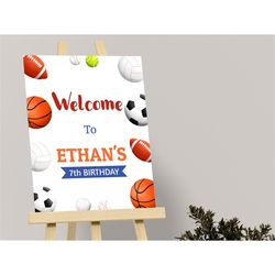 Sports Welcome Sign Sports Birthday Party Decor Sports Party Welcome Poster Sports Theme Personalized Sign EDITABLE Inst