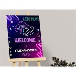 Virtual Reality Birthday Welcome Sign VR Party Welcome Sign Virtual Reality Game Party Sign VR Welcome Poster EDITABLE I