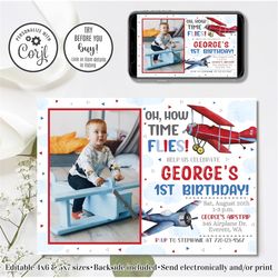 Editable Airplane Invitation, Plane Birthday Invitation, Airplane Birthday, How Time Flies, 4x6 & 5x7