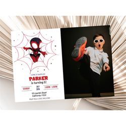 Miles Morales Birthday Invitation with Photo Spidey and his Amazing Friends Birthday Invitation with Picture Spin EDITAB