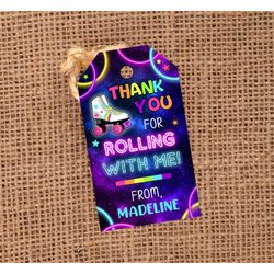 Editable Glow Skating Tag, Roller Skate Party Favor Tags, Glow Skating Birthday Party, Template